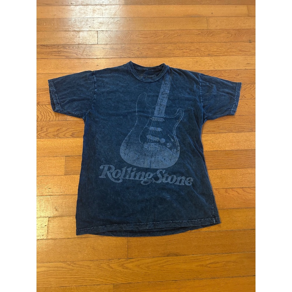 Rolling Stone Collection Blue Acid Wash Guitar Graphic T-Shirt